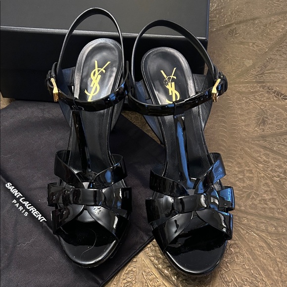 Authentic Saint Laurent YSL Black Patent Leather Tribute Heels Stiletto Pumps - Picture 3 of 16
